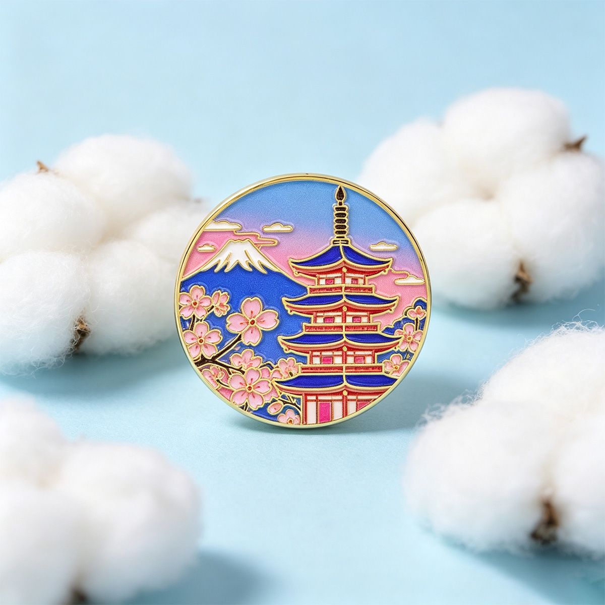 Vintage Brooch Pin - Japanese Cherry Blossom Enamel Pin, Vintage