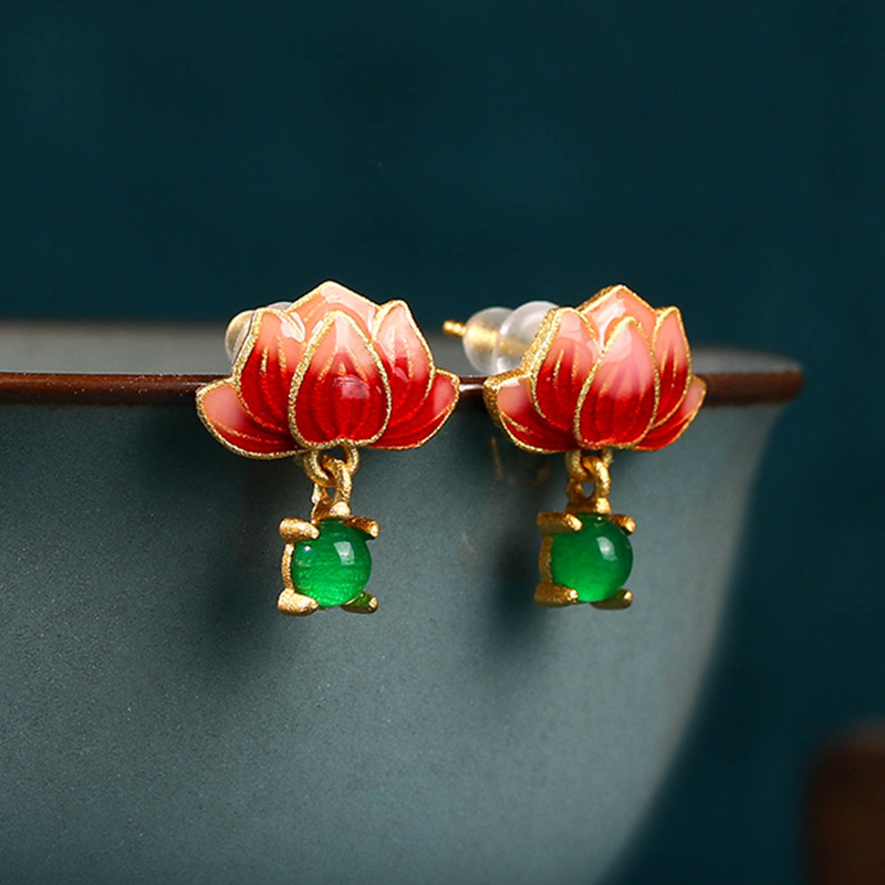 Luxury Gifts Jewelry & Watches Namfleg Mostar - Green Real Jade Lotus Earrings Stone