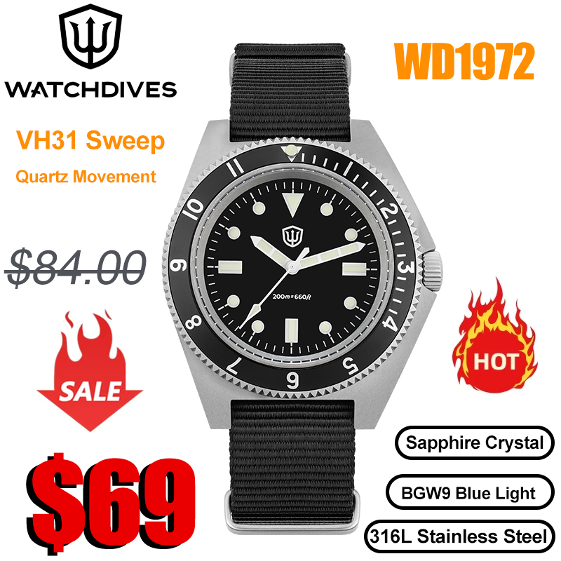 Vintage Pocket Watch - Watchdives WD1972 Quartz Watch VH31 Sweep