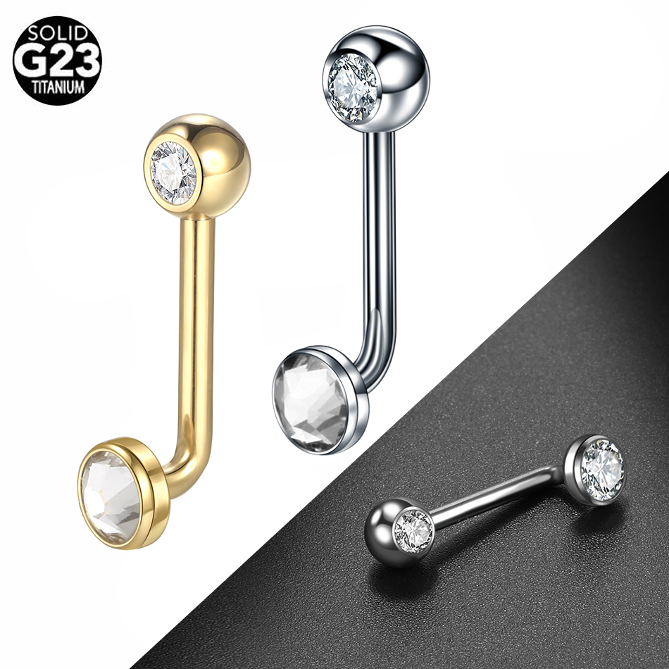1PC G23 Titanium CZ Curved Bar - Christina Jewelry & Watches Marguerite Ørestik Forgyldt Sølv 评论和价格