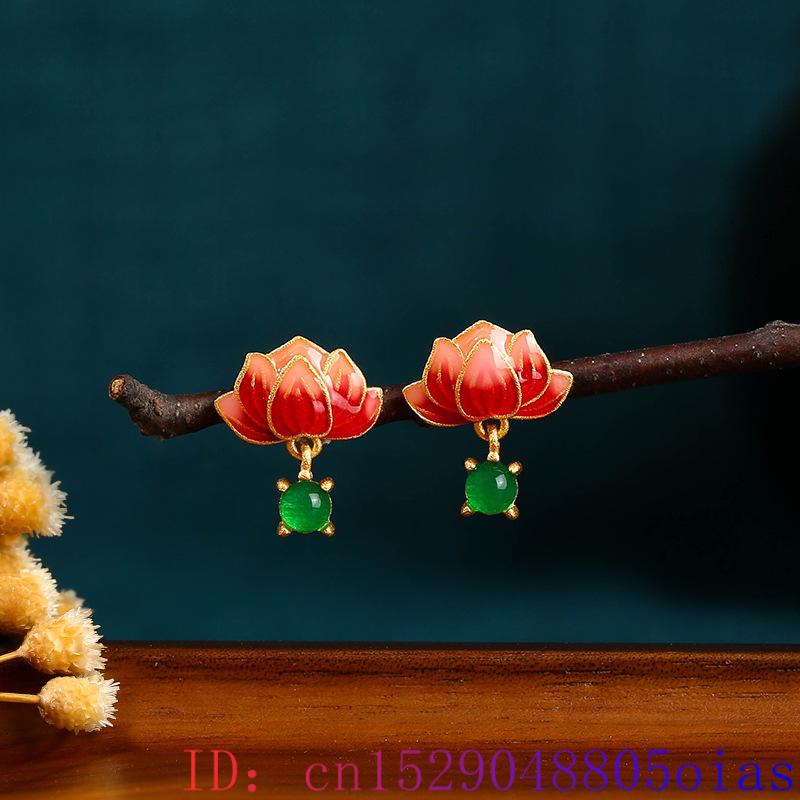Green Real Jade Lotus Earrings - Luxury Gifts Jewelry & Watches Namfleg Mostar 评论和价格