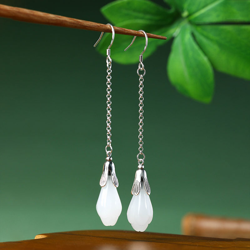 White Real Jade Flower Earring - Luxury Gifts Jewelry & Watches Namfleg Mostar 评论和价格